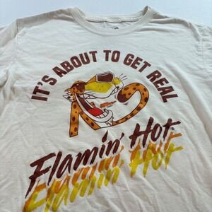 Cheetos Flamin Hot Chester Cheetah Graphic T-Shirt Mens Small Cream Mad Engine